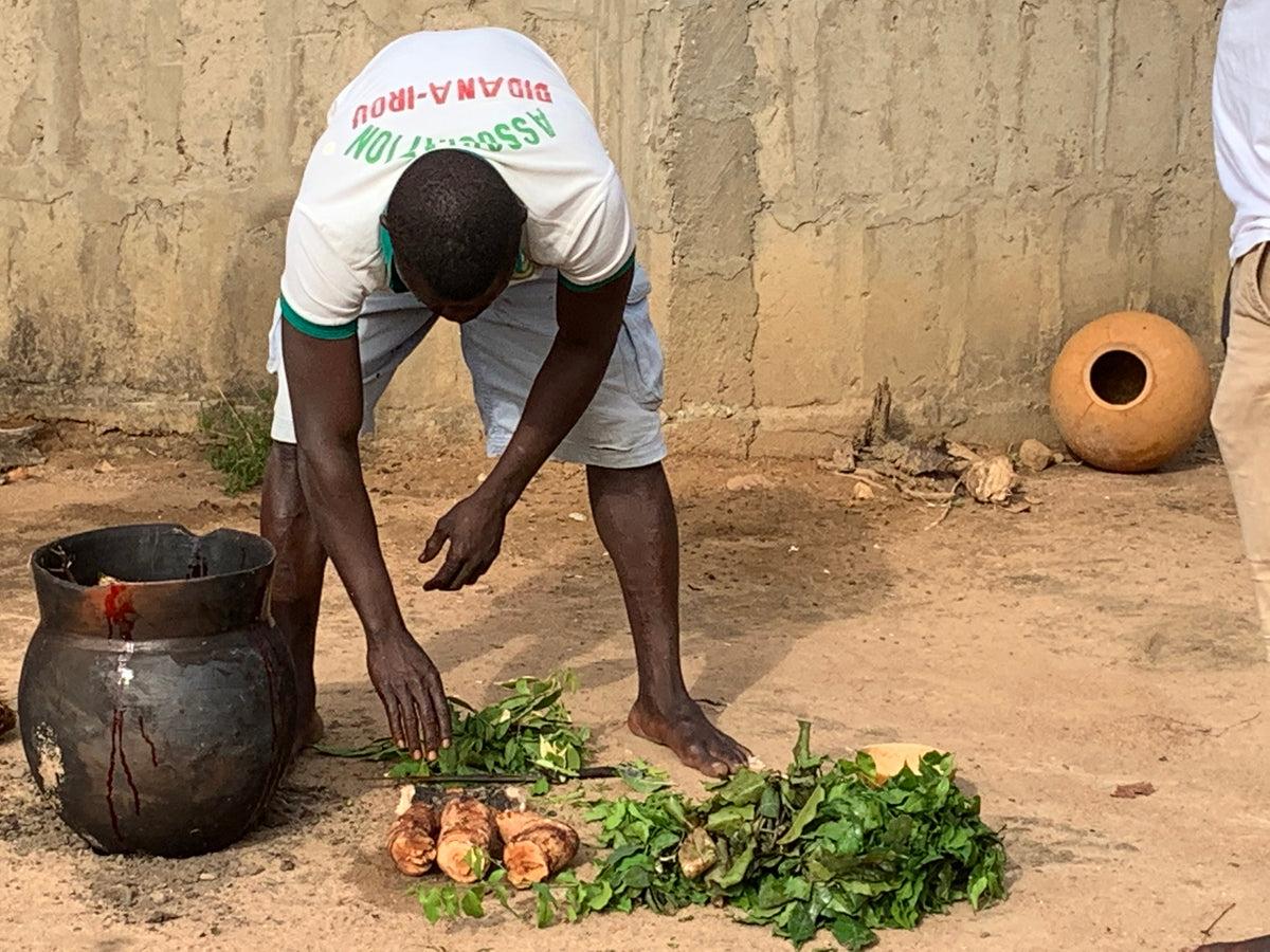 Rituel ancestral béninois avec plantes pour accompagner une situation financière difficile
